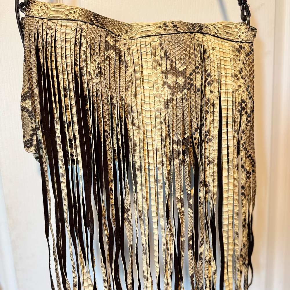 Michael Kors BMK-1406 Python Embossed Leather Fringe Shoulder Bag - Rare